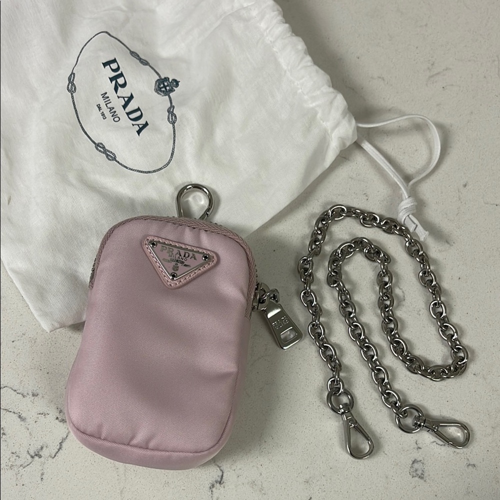 Prada 2005 Re-Edition Mini Bag Attachments for Nylon Bag with Silver Chain Pink - Picture 2 of 16